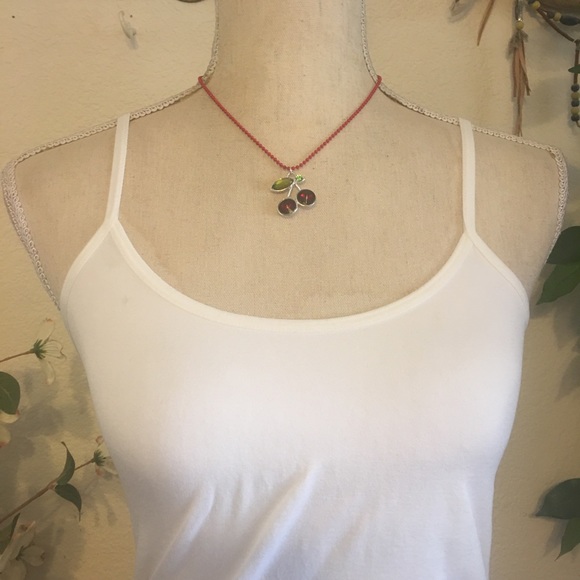 Colorful stone cherry pendant on beaded chain - Picture 3 of 9